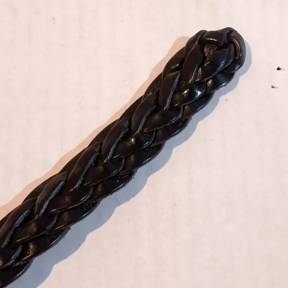 Vintage Fossil 54 Genuine Classic Braided Leather Belt-Size 42-Black-Y2K-Brass